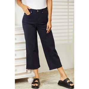 Judy Blue Wide Leg Cropped Jeans High Waist Tummy Control Garment Dyed 88807